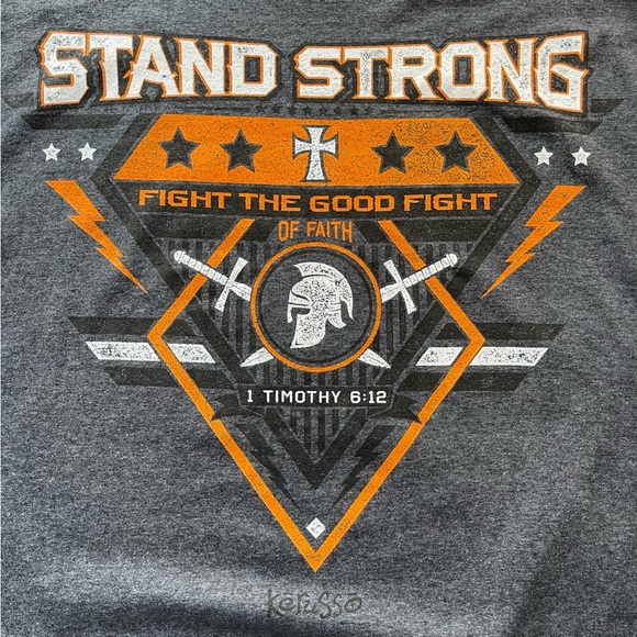 NWT Kerusso Christian Graphic Tee Shirt STAND STRONG 1 TIMOTHY 6:12 Size M - Picture 4 of 5